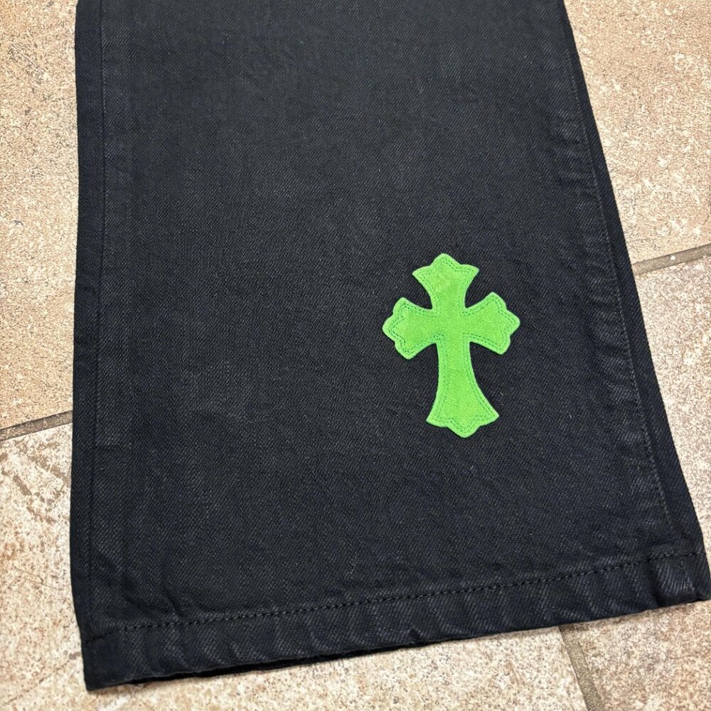 Chrome Hearts Green and Leopard Cross Patches Jeans Black Size 36 - Picture 7 of 15